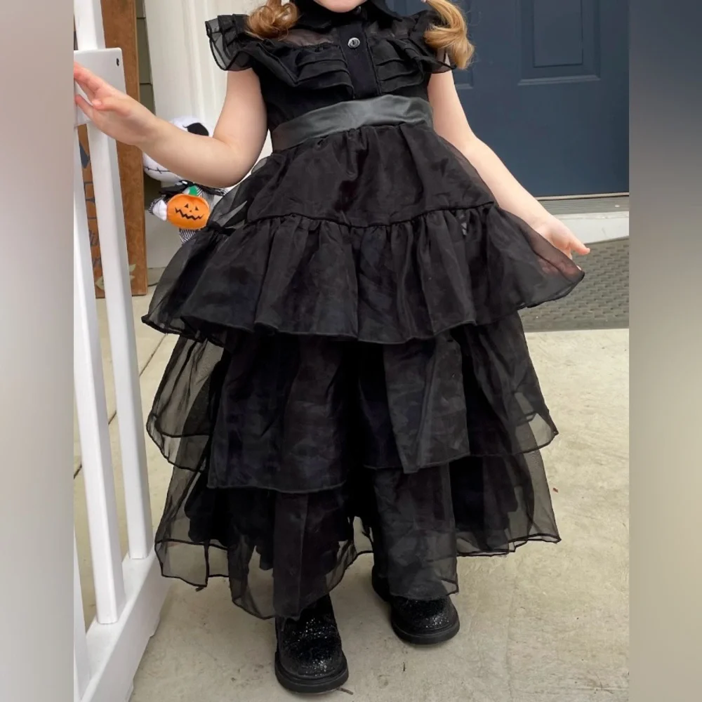 Black Layered Tulle Kids Party Dress